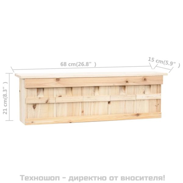 Къща за врабчета с 5 стаи, 68x15x21 см, чамово дърво