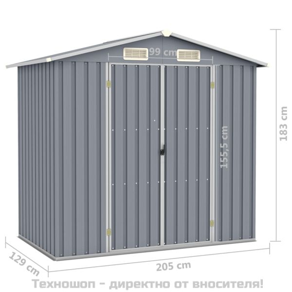 Градинска барака, сива, 205x129x183 см, поцинкована стомана