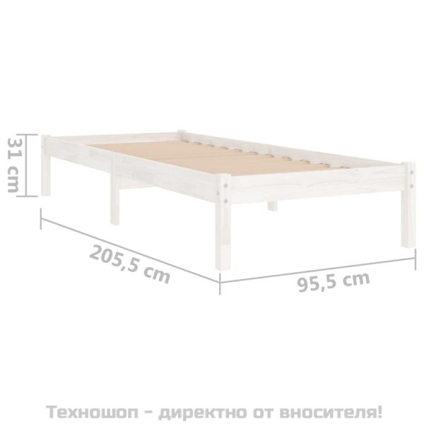 Рамка за легло без матрак, бял, 90x200 см, масивно дърво