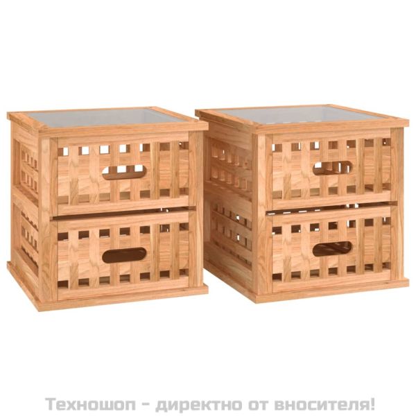 Нощни шкафчета, 2 бр, 34x34x34 см, орех масив