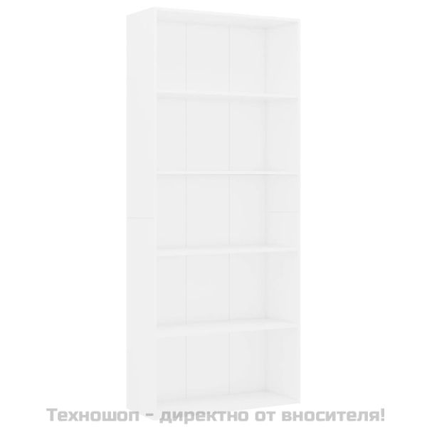 5-етажна библиотека, бяла, 80x30x189 см, инженерно дърво