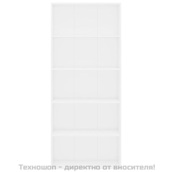 5-етажна библиотека, бяла, 80x30x189 см, инженерно дърво