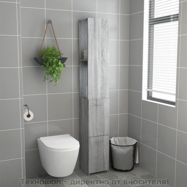 Шкаф за баня, сив сонома, 25 x 26,5 x 170 см, инженерно дърво