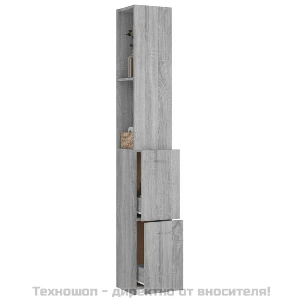 Шкаф за баня, сив сонома, 25 x 26,5 x 170 см, инженерно дърво