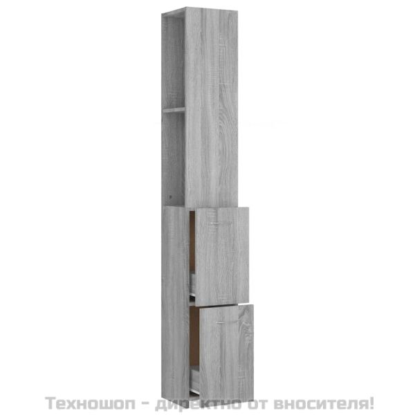 Шкаф за баня, сив сонома, 25 x 26,5 x 170 см, инженерно дърво