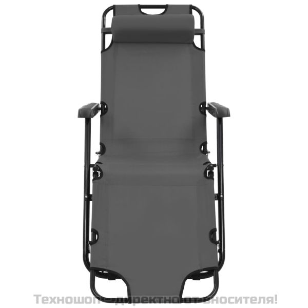 Сгъваеми шезлонги с подложки за крака, 2 бр, стомана, сиви