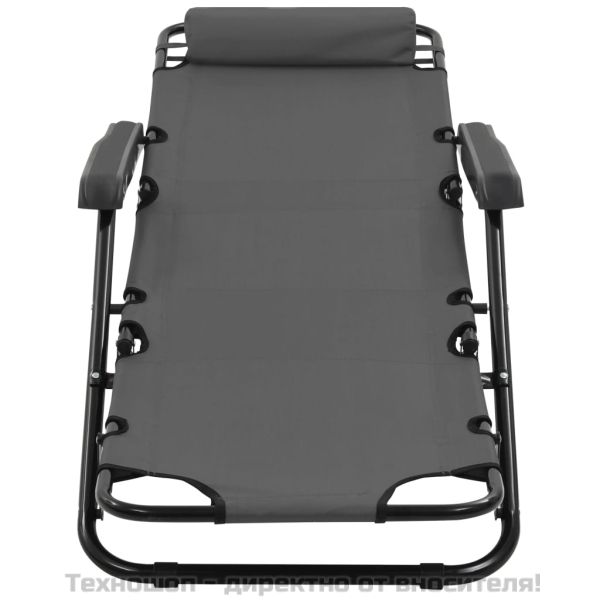 Сгъваеми шезлонги с подложки за крака, 2 бр, стомана, сиви