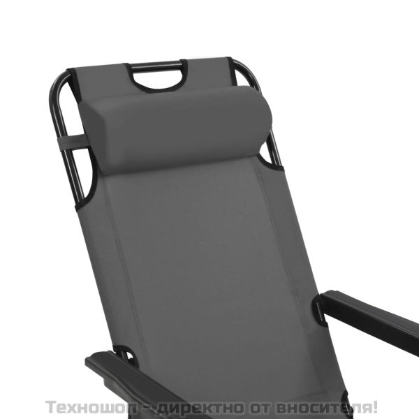 Сгъваеми шезлонги с подложки за крака, 2 бр, стомана, сиви