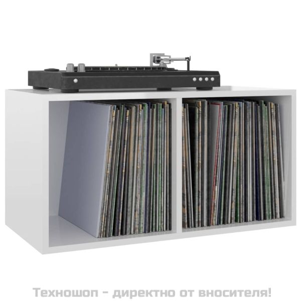 Шкаф за винилови плочи, бял гланц, 71x34x36 см, инженерно дърво