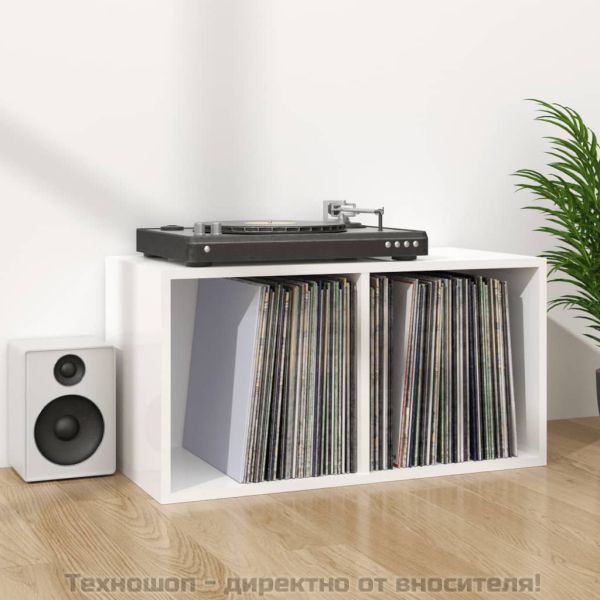 Шкаф за винилови плочи, бял гланц, 71x34x36 см, инженерно дърво