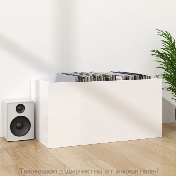 Шкаф за винилови плочи, бял гланц, 71x34x36 см, инженерно дърво