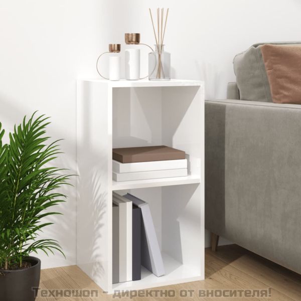 Шкаф за винилови плочи, бял гланц, 71x34x36 см, инженерно дърво