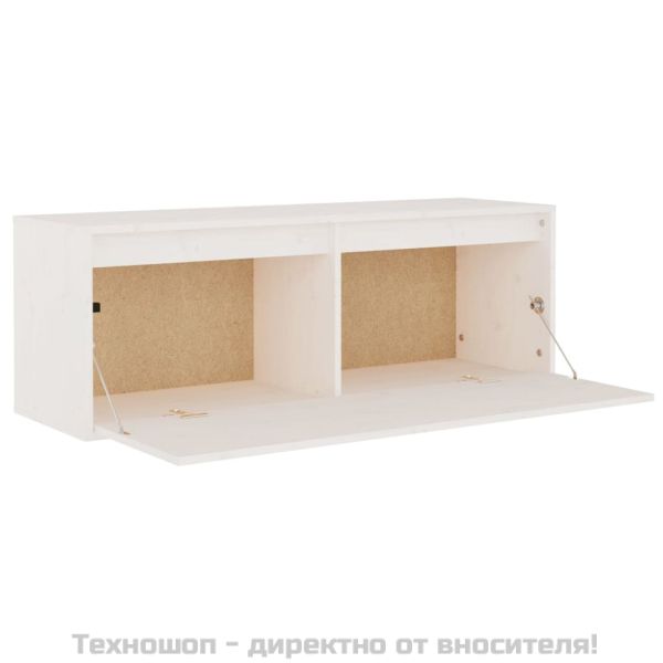 Стенен шкаф, бял, 100x30x35 см, борово дърво масив