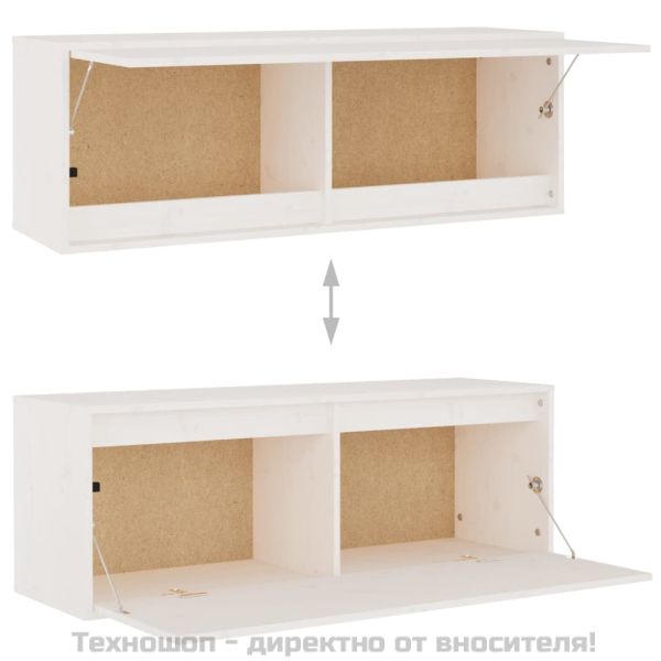 Стенен шкаф, бял, 100x30x35 см, борово дърво масив