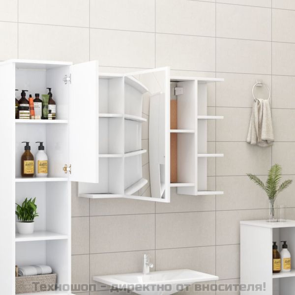 Шкаф за баня с огледало, бял, 80x20,5x64 см, инженерно дърво