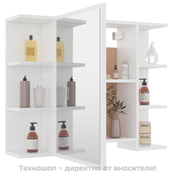 Шкаф за баня с огледало, бял, 80x20,5x64 см, инженерно дърво