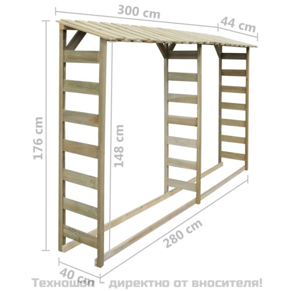 Двоен навес за дърва за огрев, 300x44x176 cм, импрегниран бор
