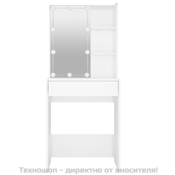 Тоалетка с LED, бял гланц, 60x40x140 см