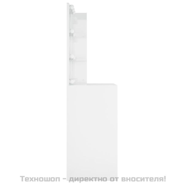 Тоалетка с LED, бял гланц, 60x40x140 см