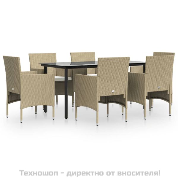 Градински трапезен комплект с възглавници 7 части бежово/черно