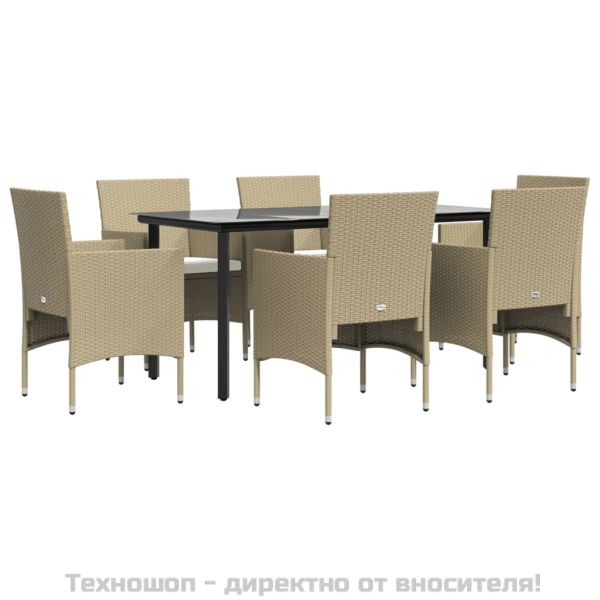 Градински трапезен комплект с възглавници 7 части бежово/черно