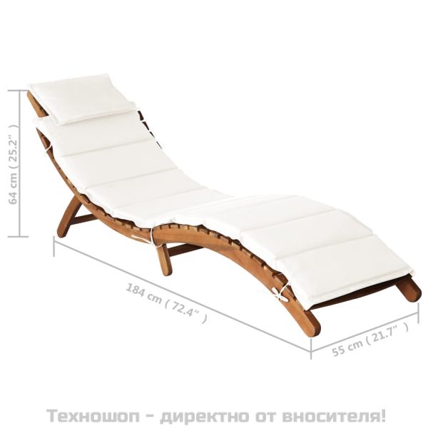 Шезлонг с шалте, акациево дърво масив, кремав