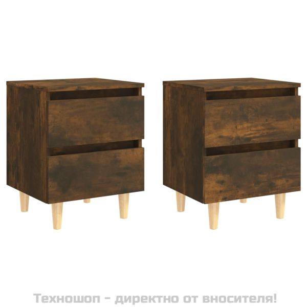 Нощни шкафчета с крака дървен масив 2 бр опушен дъб 40x35x50 см