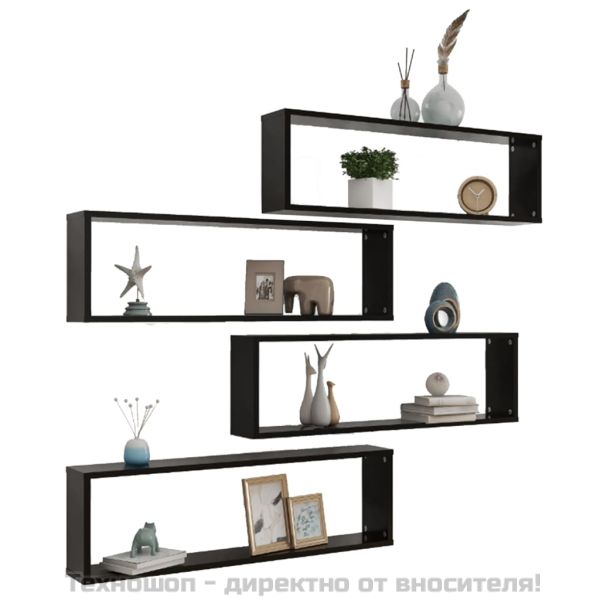 Стенни кубични рафтове 4 бр черни 100x15x30 см инженерно дърво