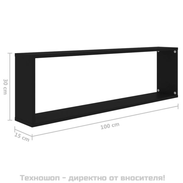 Стенни кубични рафтове 4 бр черни 100x15x30 см инженерно дърво