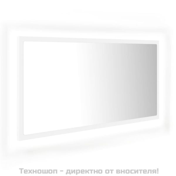 LED огледало за баня, бяло, 90x8,5x37 см, акрил