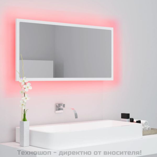 LED огледало за баня, бяло, 90x8,5x37 см, акрил