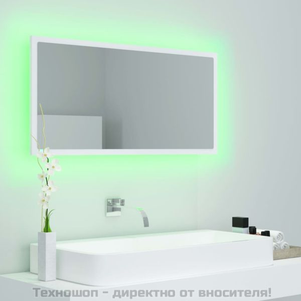LED огледало за баня, бяло, 90x8,5x37 см, акрил