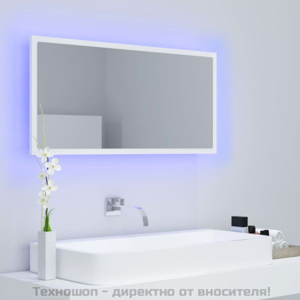 LED огледало за баня, бяло, 90x8,5x37 см, акрил