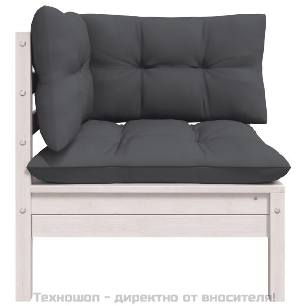 Градински 2-местен диван с възглавници, бял, борово дърво масив