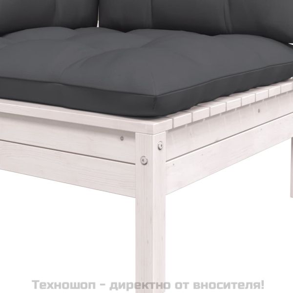 Градински 2-местен диван с възглавници, бял, борово дърво масив