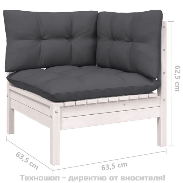 Градински 2-местен диван с възглавници, бял, борово дърво масив