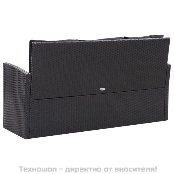 Градински комплект с възглавници, 6 части, полиратан, черен