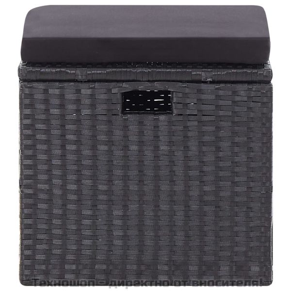 Градински комплект с възглавници, 6 части, полиратан, черен