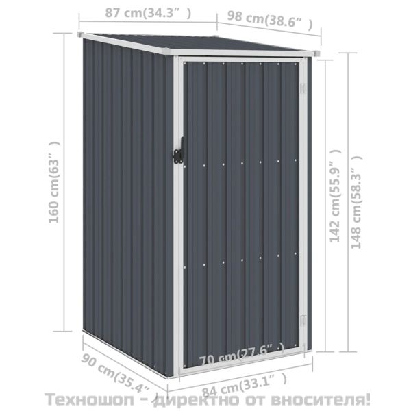 Градинска барака, антрацит, 87x98x159 см, поцинкована стомана