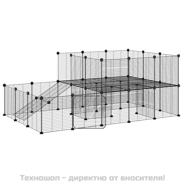 Клетка за животни с врата, 44 панела, черна, 35x35 см, стомана