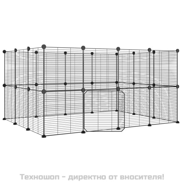 Клетка за животни с врата, 28 панела, черна, 35x35 см, стомана
