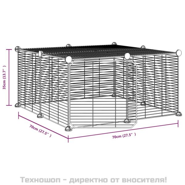 Клетка за животни с врата, 12 панела, черна, 35x35 см, стомана