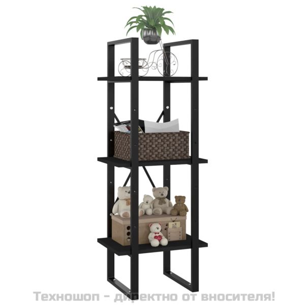 3-етажна библиотека, черна, 40x30x105 см, инженерно дърво