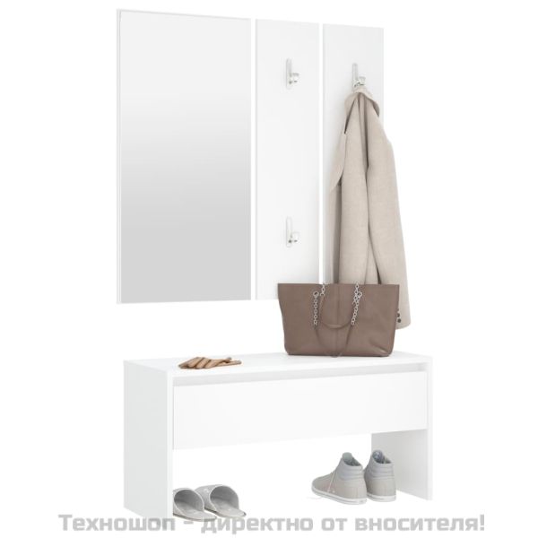 Комплект мебели за антре, бели, инженерно дърво