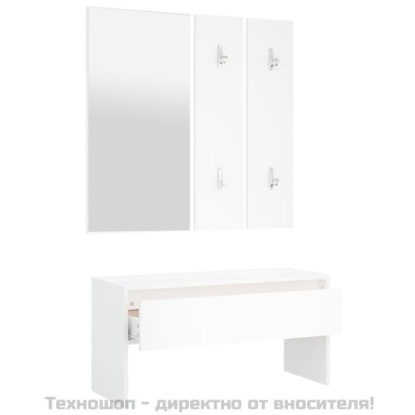 Комплект мебели за антре, бели, инженерно дърво