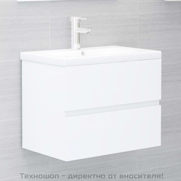 Комплект мебели за баня от 2 части, бял, инженерно дърво