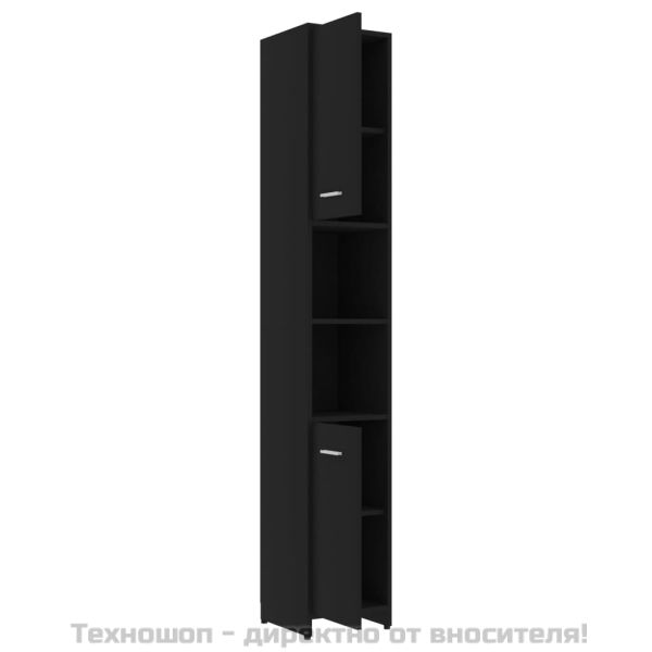 Шкаф за баня, черен, 30x30x183,5 см, инженерно дърво