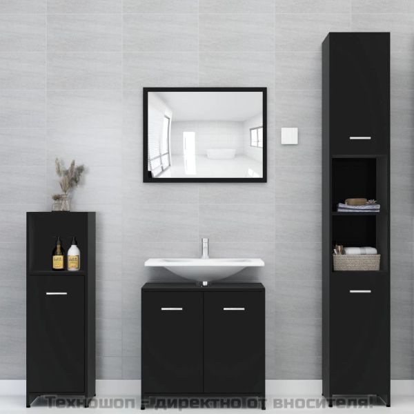 Шкаф за баня, черен, 30x30x183,5 см, инженерно дърво