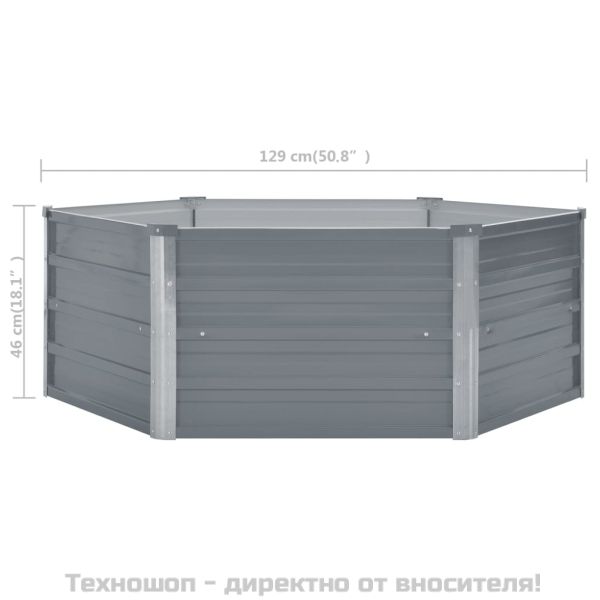 Повдигната леха, 129x129x46 см, поцинкована стомана, сива