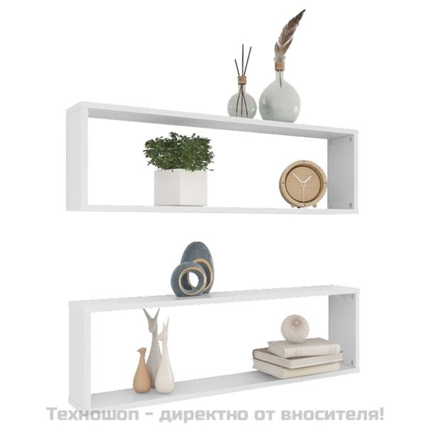 Стенни кубични рафтове 2 бр бели 100x15x30 см инженерно дърво